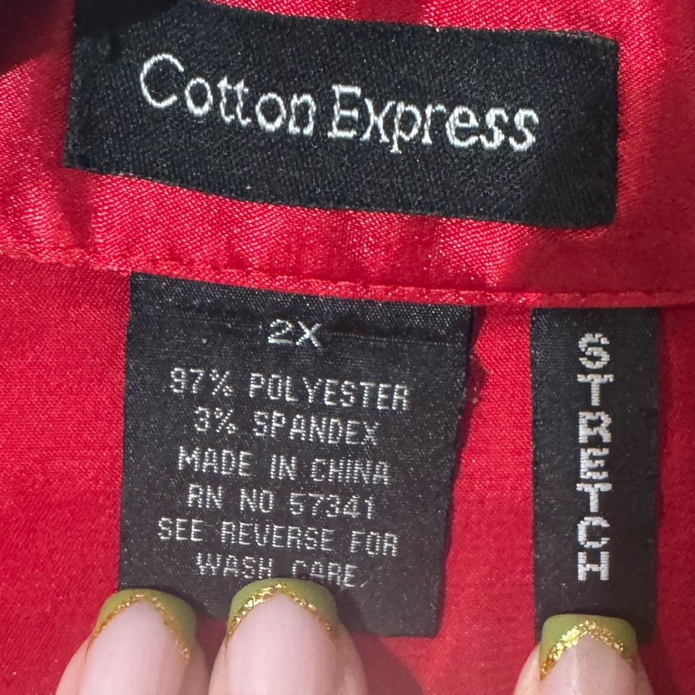 Cotton Express Vibrant Red satin Ruffled Blouse Hollister Christmas size 2X - Picture 3 of 4